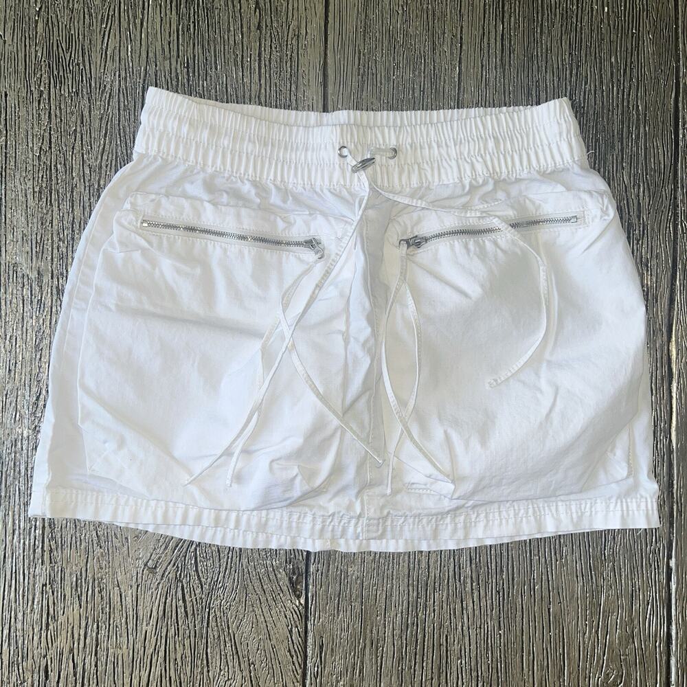 Zara Cargo Mini Skirt Womens XS Drawstring Elastic Waist Zip Pockets 100% Cotton - Picture 2 of 7